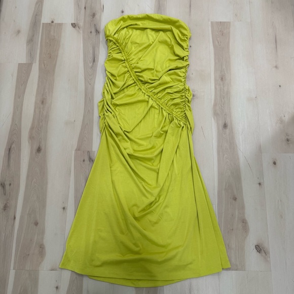Anthropologie Celandine Gabbie Strapless Ruched Tube Dress Chartreuse Green 2X - Picture 7 of 16